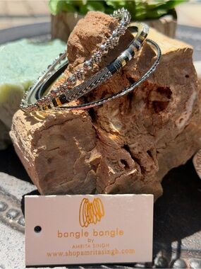 Build A Bracelet Stack -New AMRITA SINGH Bangle Bracelets - Silver & Black 3 pc